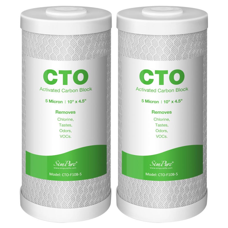 SimPure Whole House Water Filter Cartridges 5 Micron 10" x 4.5" CTO Activated Carbon Block, For DB10P, DB10C-2, GE GXWH40L, GXWH35F, BB10, FXHTC, FC15B, 2 Pack - Image 1